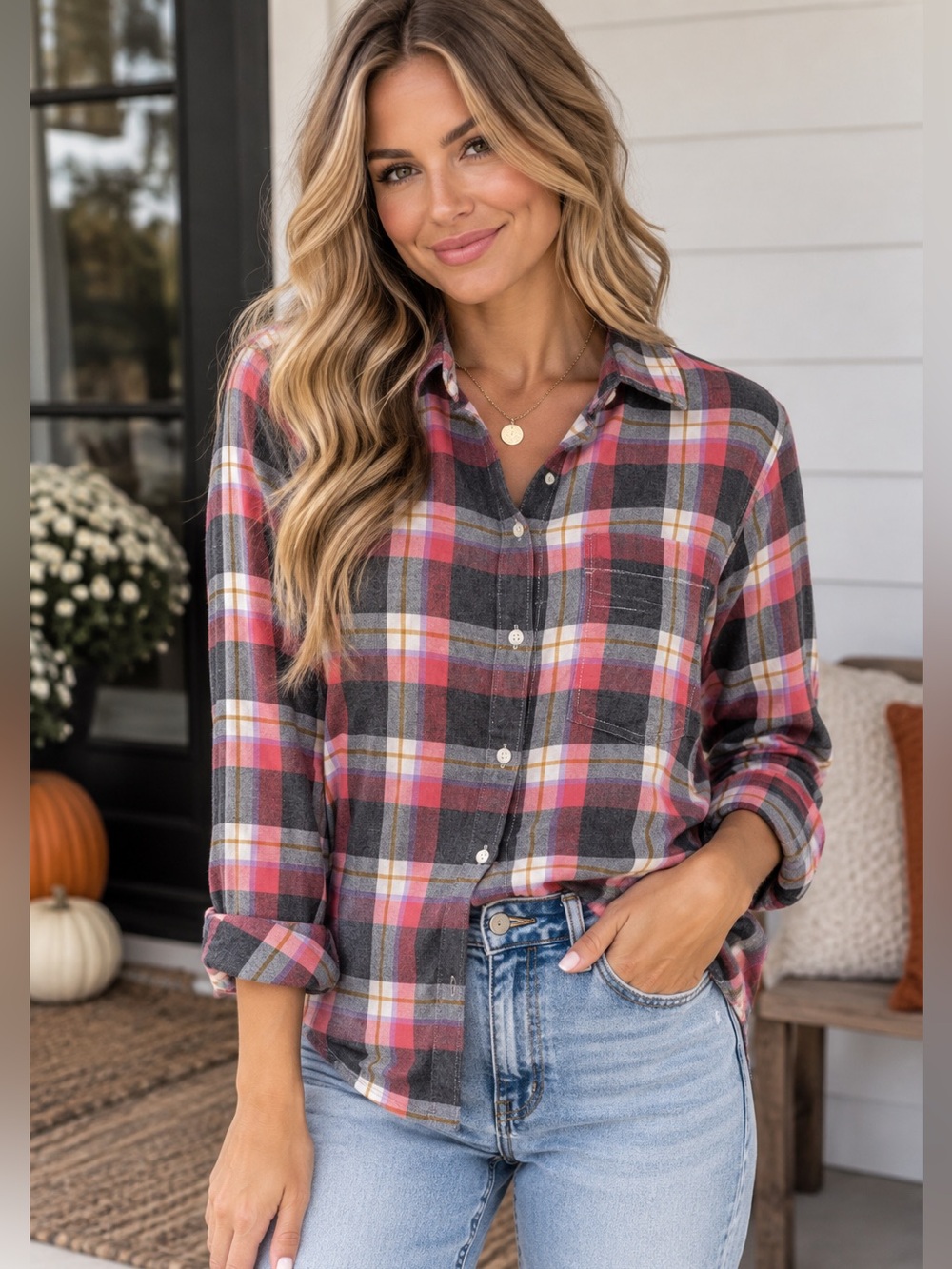 Old Navy The Classic Shirt Plaid Flannel Button Down Long Sleeve Top Size XS